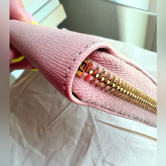 FENDI Soft Pink Long Continental Saffiano Leather Zip Card Coin Wallet - Picture 14 of 16